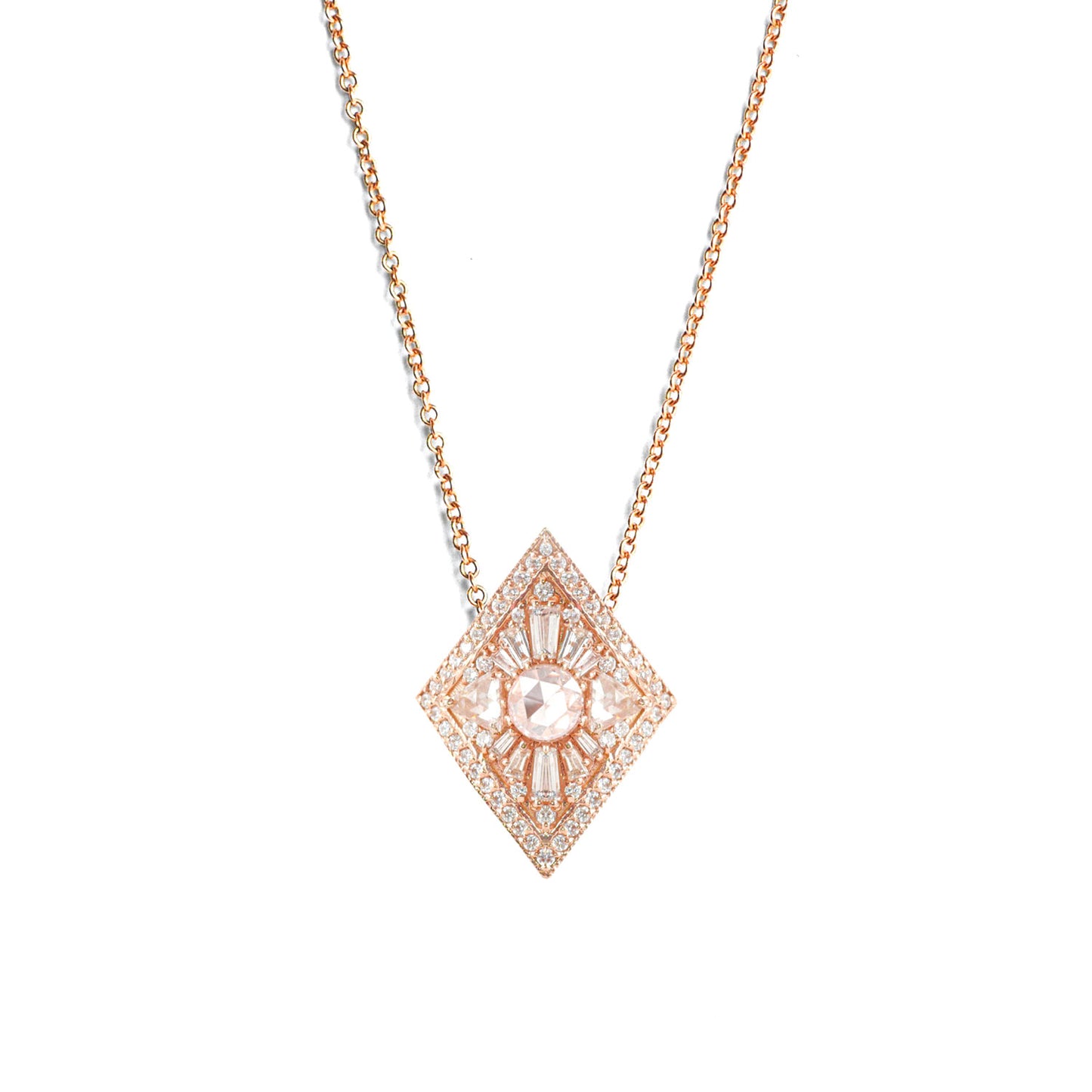 Large Kite Shape Round Diamond Necklace