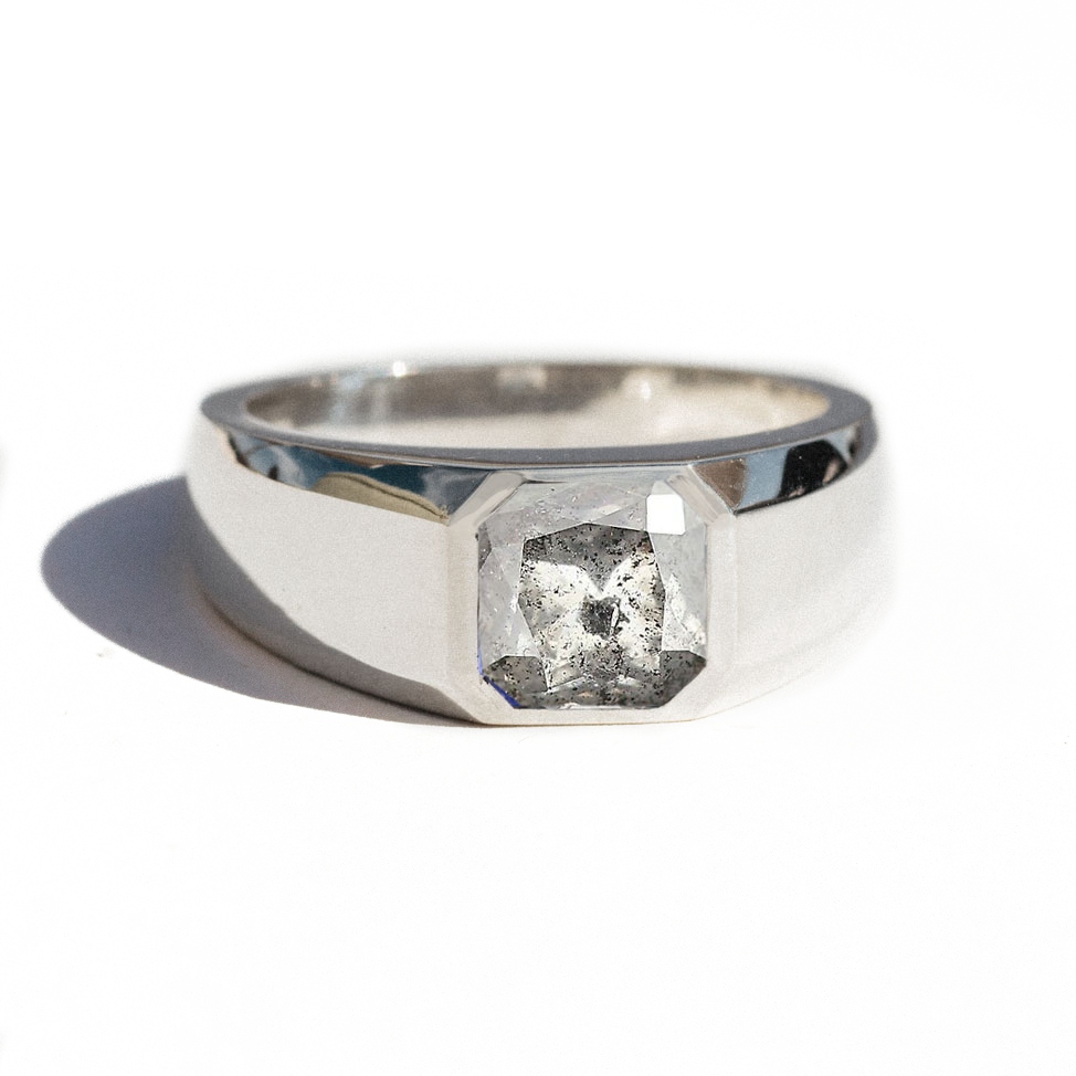 Salt and Pepper Asscher Cut Diamond Ring