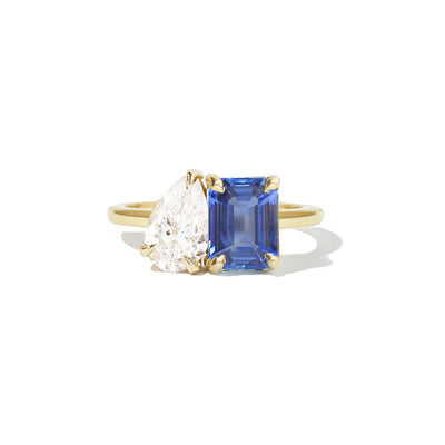 Sapphire Emerald & Pear Diamond Toi et Moi Ring