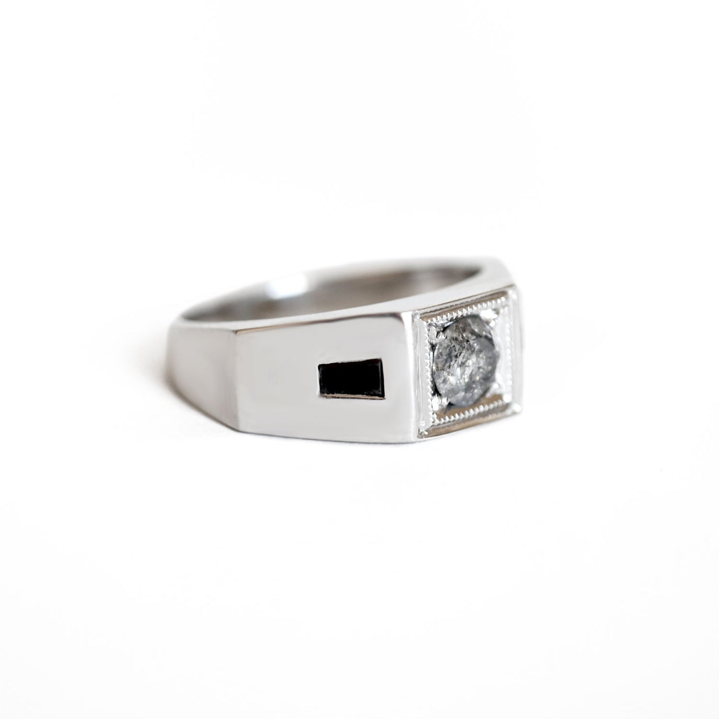 Deco Salt and Pepper Diamond Men's Engagement Ring