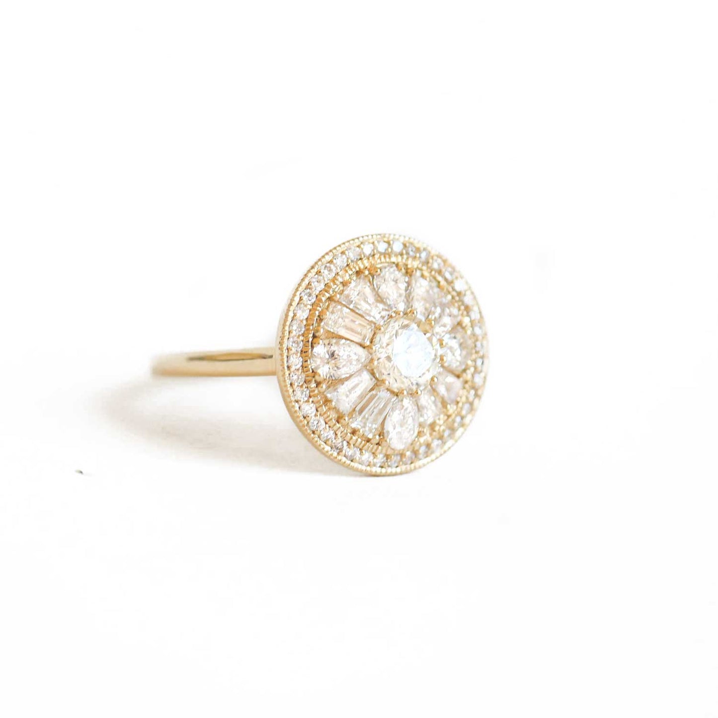 Pear & Round Brilliant Cut Halo Diamond Mosaic Ring