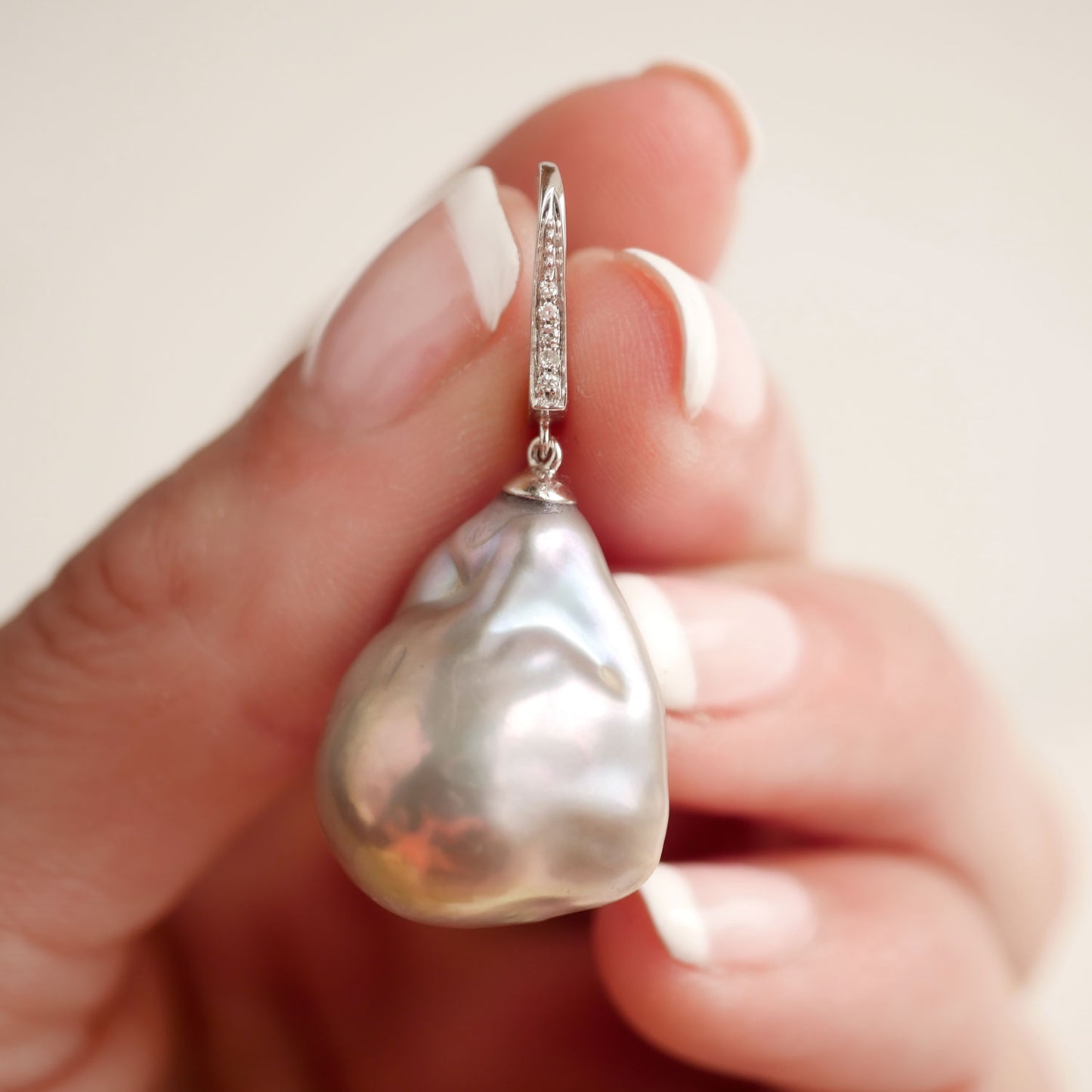 Large Grey Baroque Pearl & Diamond Earrings