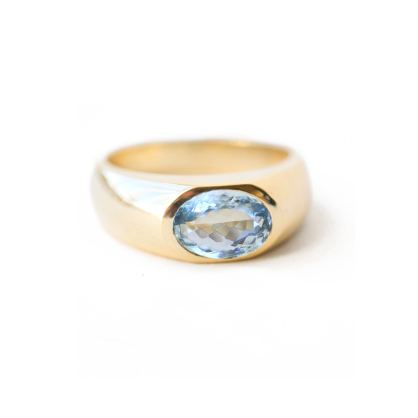 Oval Aquamarine Gold Signet Ring