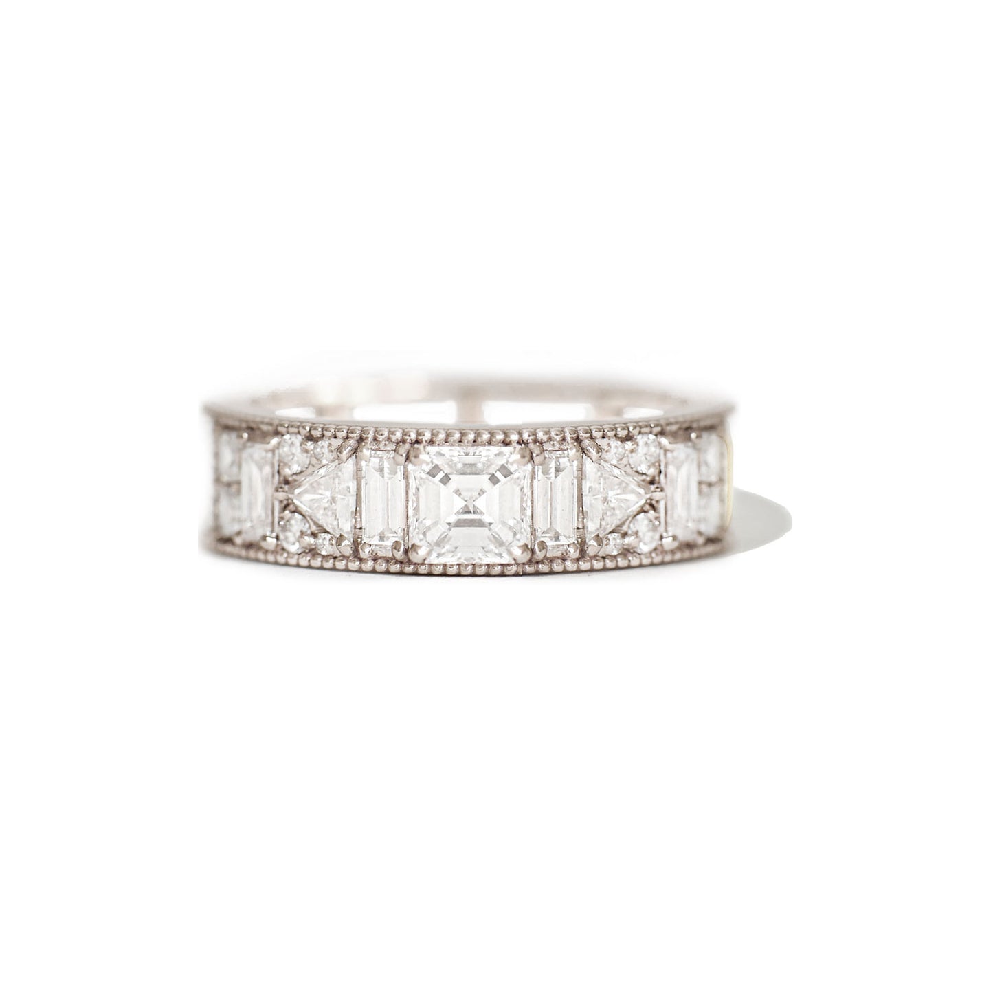 Asscher Cut Geometric Wide Diamond Mosaic Ring