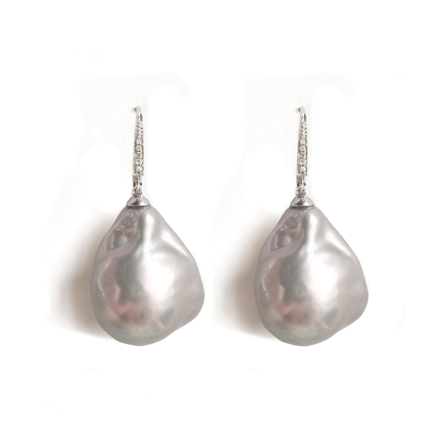 Large Grey Baroque Pearl & Diamond Earrings