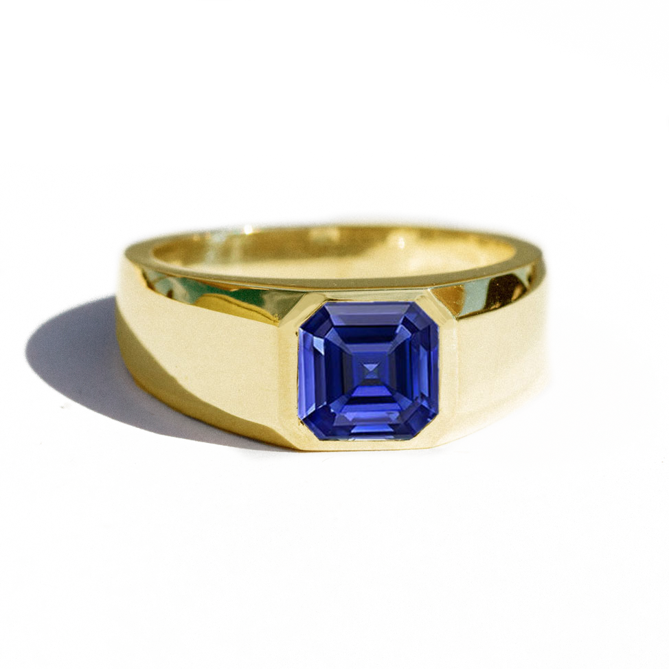 Asscher Cut Sapphire Signet Ring