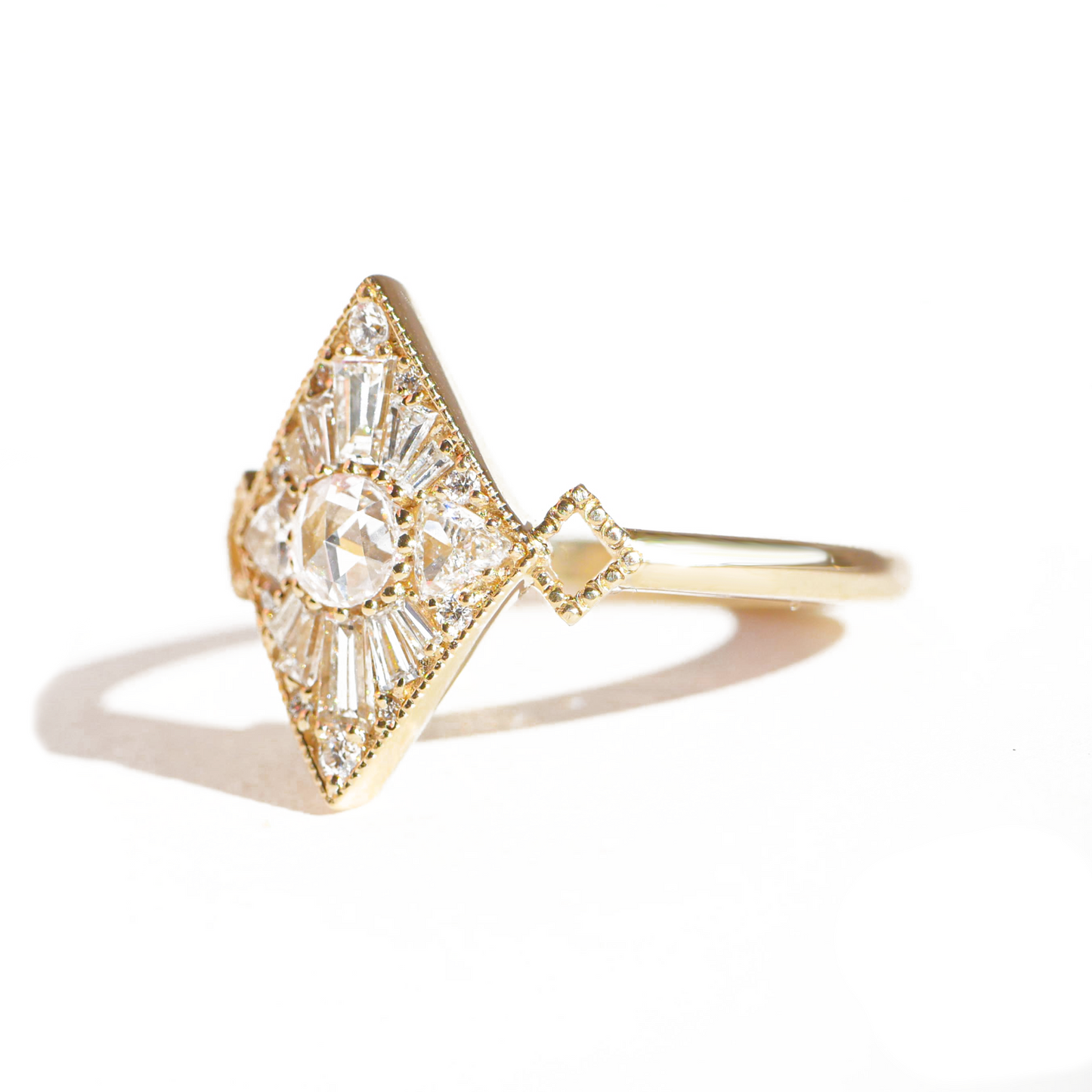 Mini Kite Shape Round Rose Cut Diamond Mosaic Ring