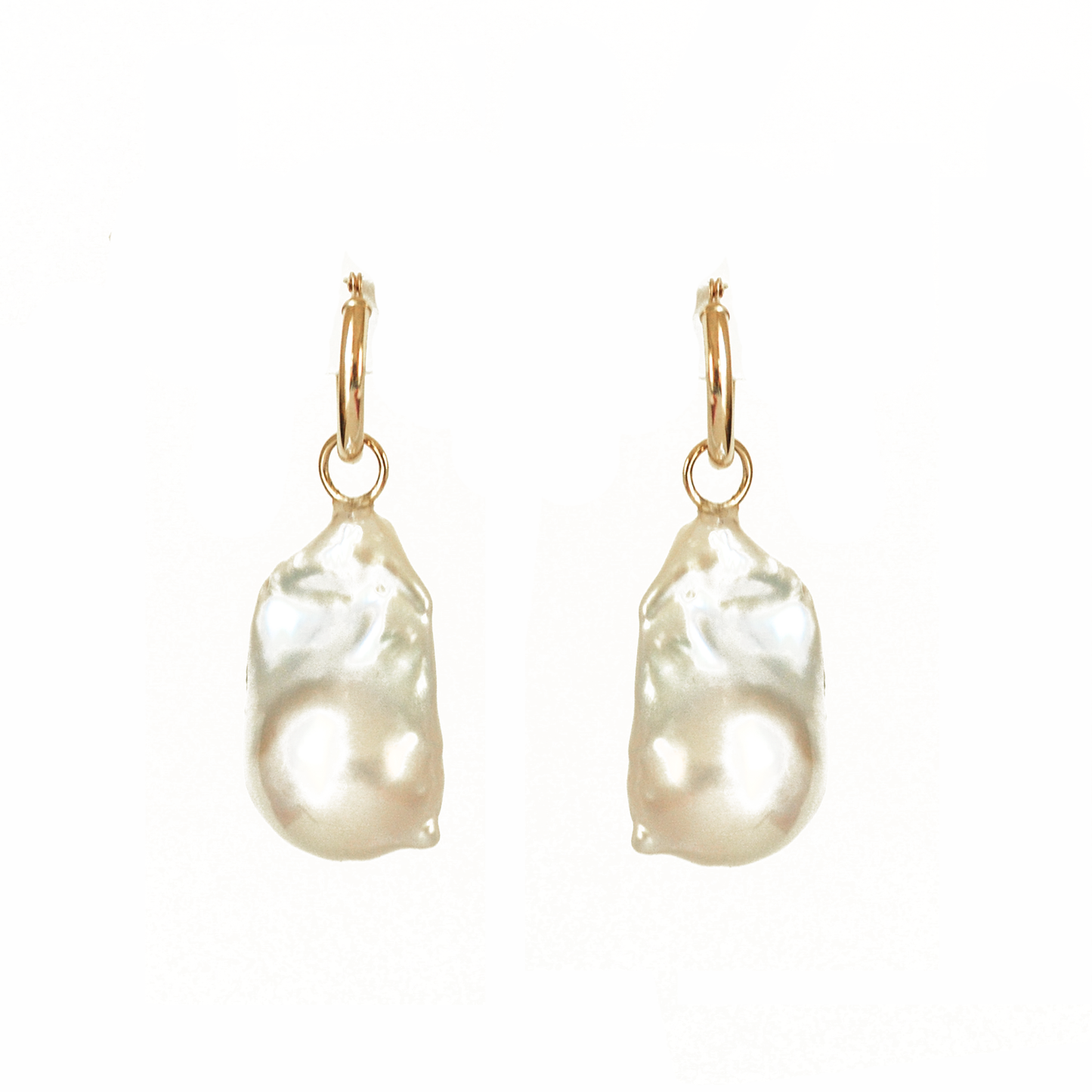 Large Baroque Pearl & Gold Hoop Earrings