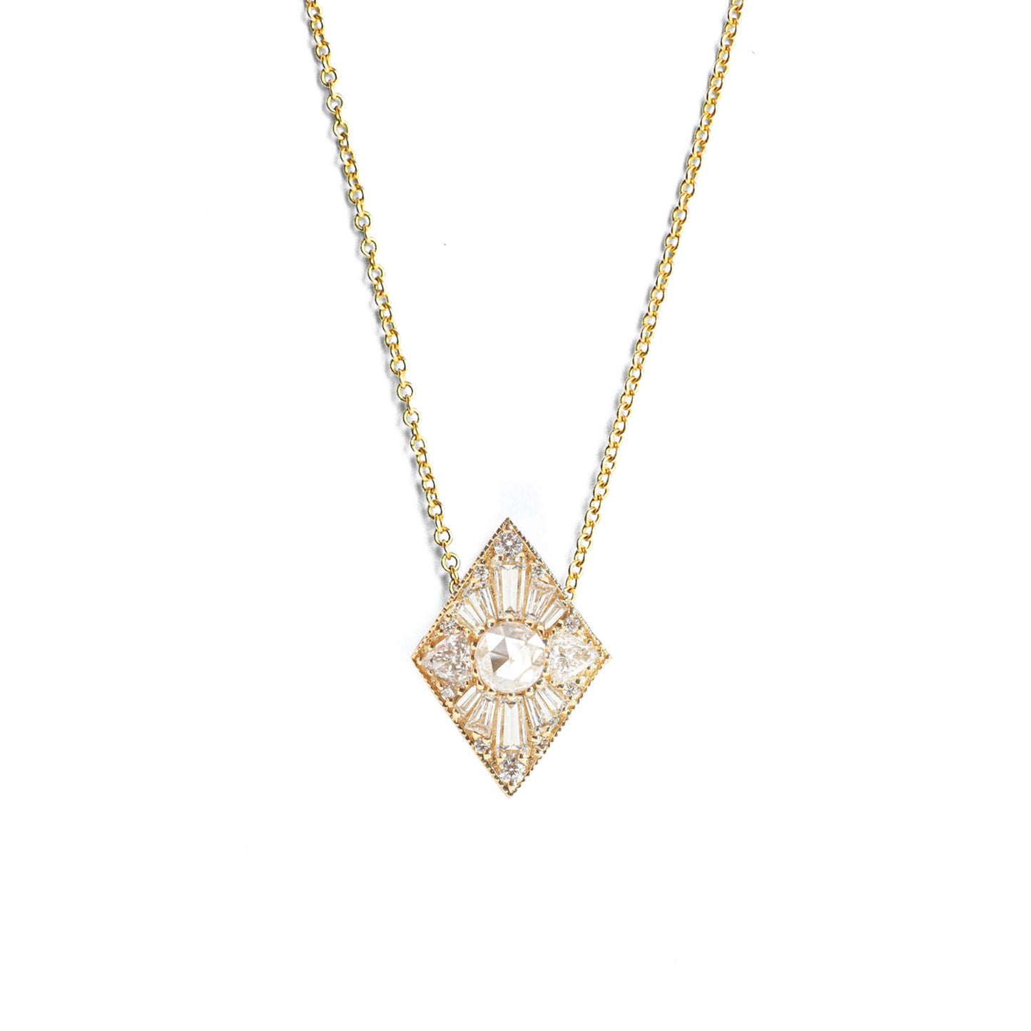 Mini Kite Shape Round Rose Cut Diamond Necklace