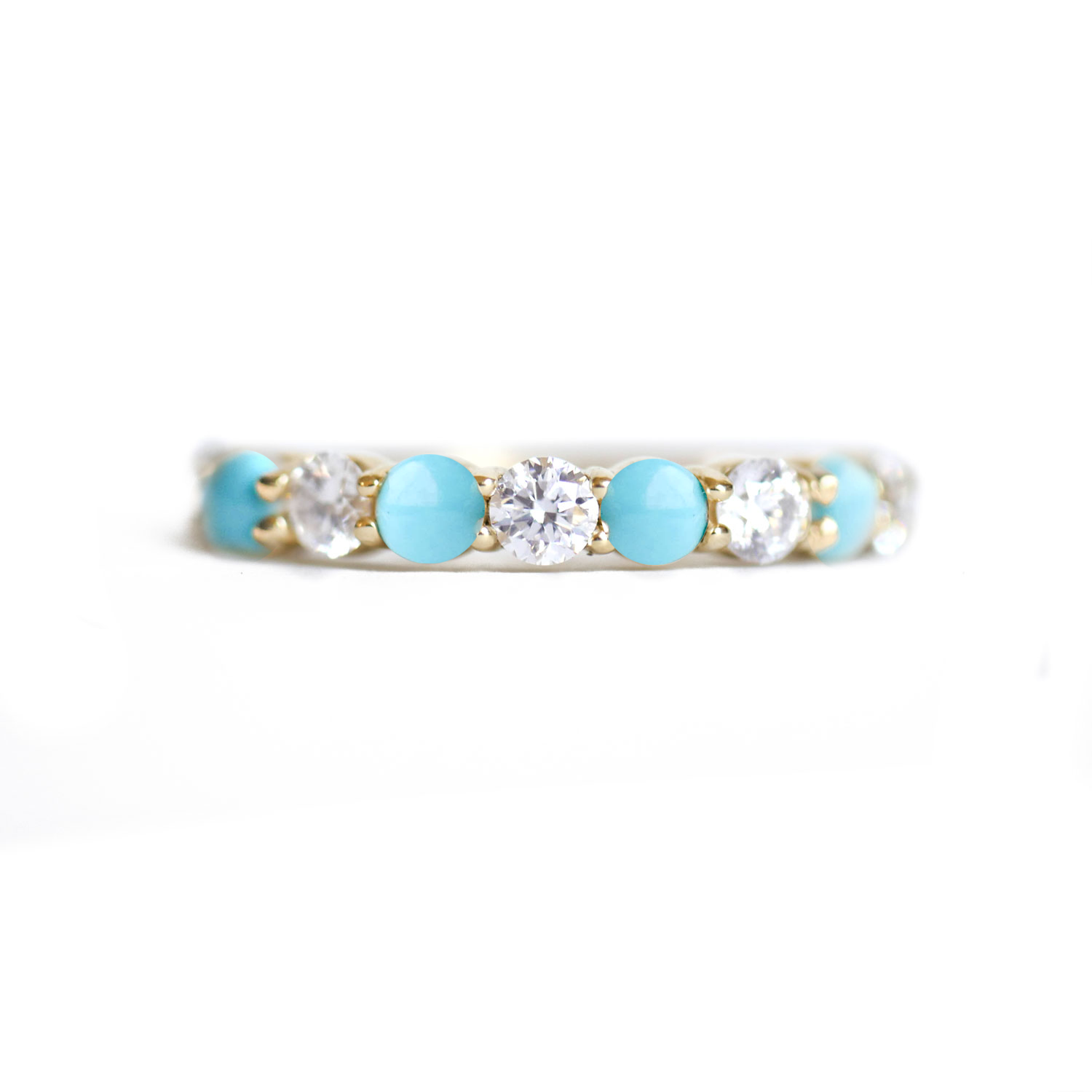 Turquoise & Diamond 3mm Shared Prong Ring