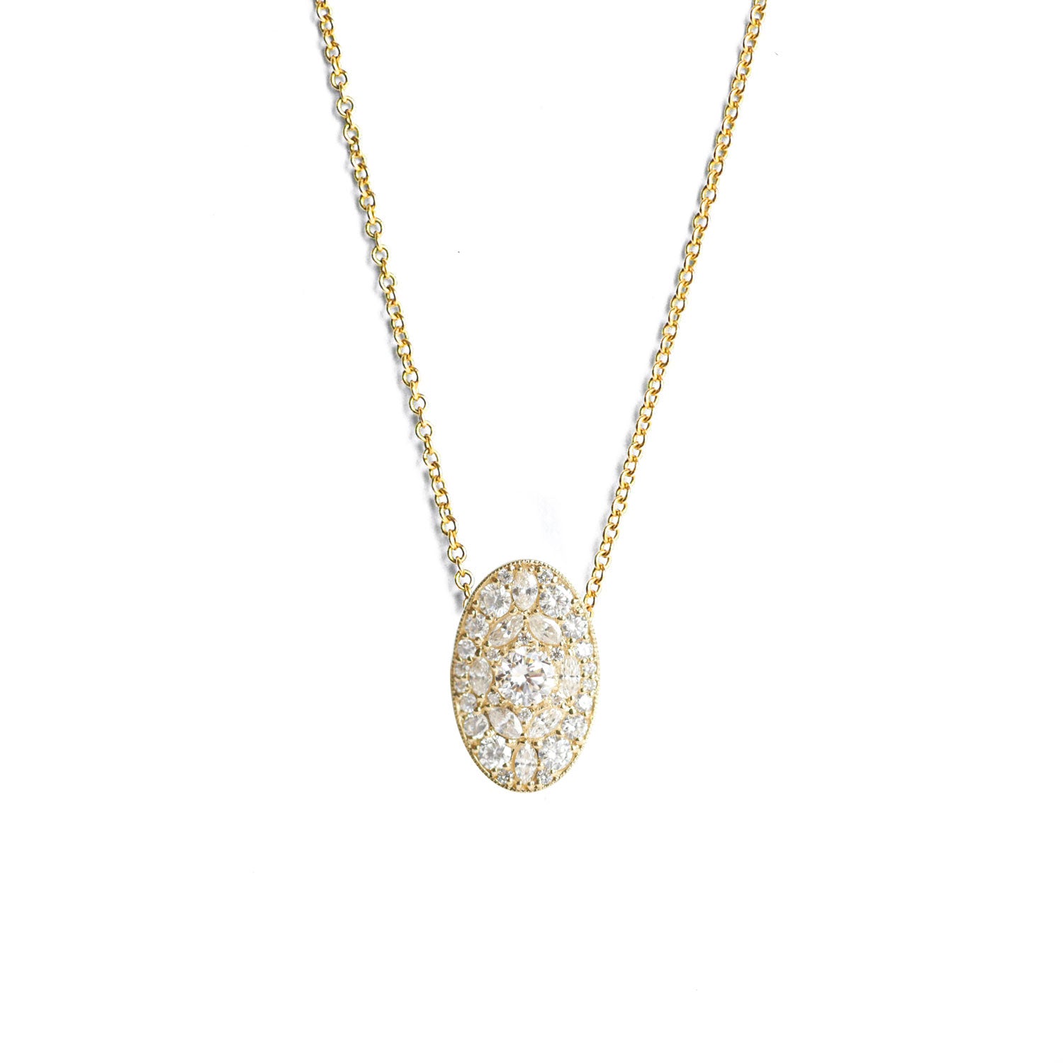 Oval Shape Marquise & Round Brilliant Cut Diamond Mosaic Pendant