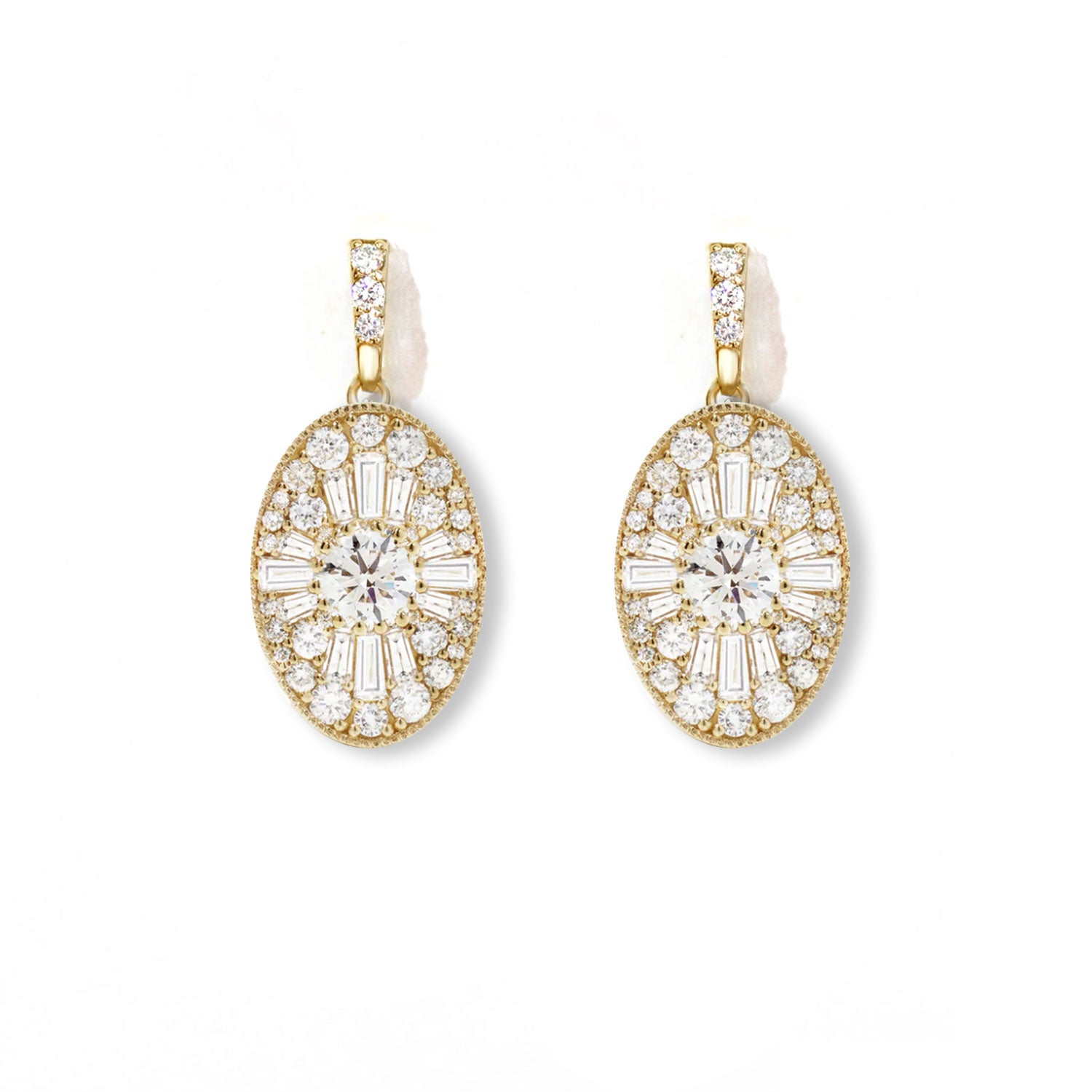 Oval Shape Ballerina Round Diamond Earrings